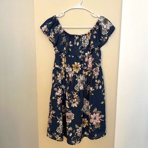 Blue Floral Off-the-shoulder Mini Dress